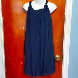 Luisa Ricci 100% Silk Navy Dress Italian Halter Sleeveless, soft, size  Large